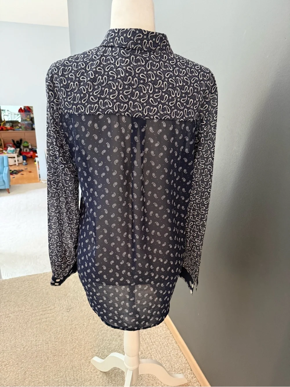 Michael Kors Sheer Navy Paisley Button-Up Shirt